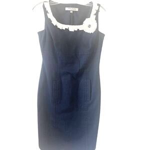 Vintage Retro Anne Klein Dress 4 Navy Empire Sleeveless Cocktail Sheath Whimsy